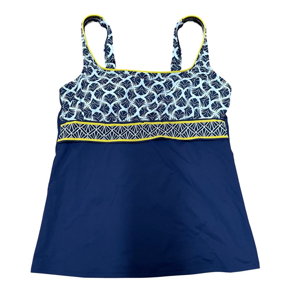 Lands End Womens Navy Blue White Yellow Tankini Underwire Swim Top Size 6 Small